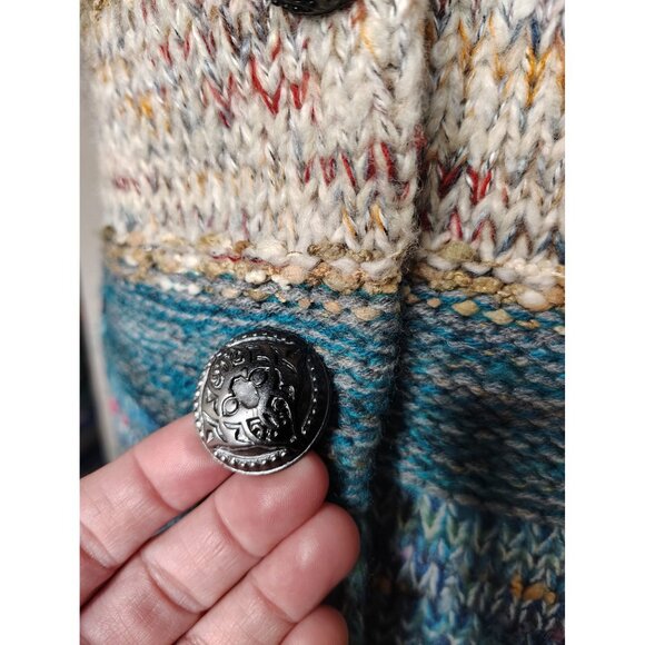 Lulu H Medium Wool Blend Blazer Jacket Teal Blue Patchwork Boho Lagenlook Ruched - Picture 7 of 8